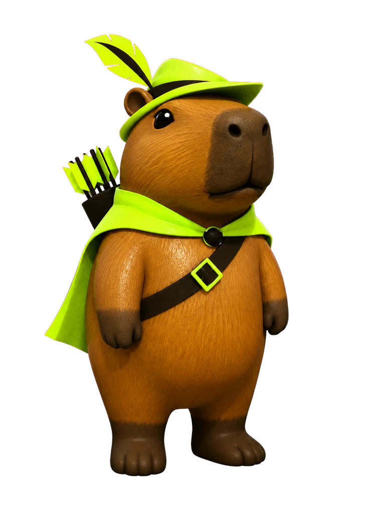 Capyhood standing in his lime cloak